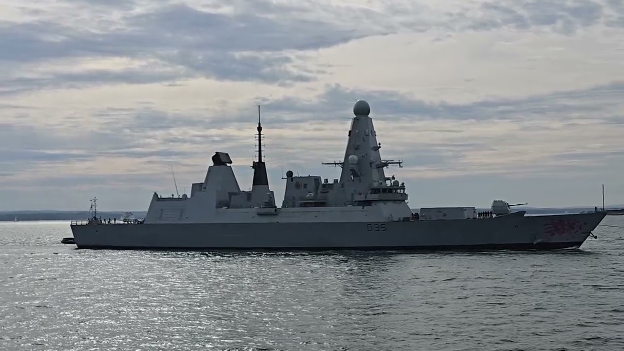 HMS Dragon sailing into Portsmouth 
