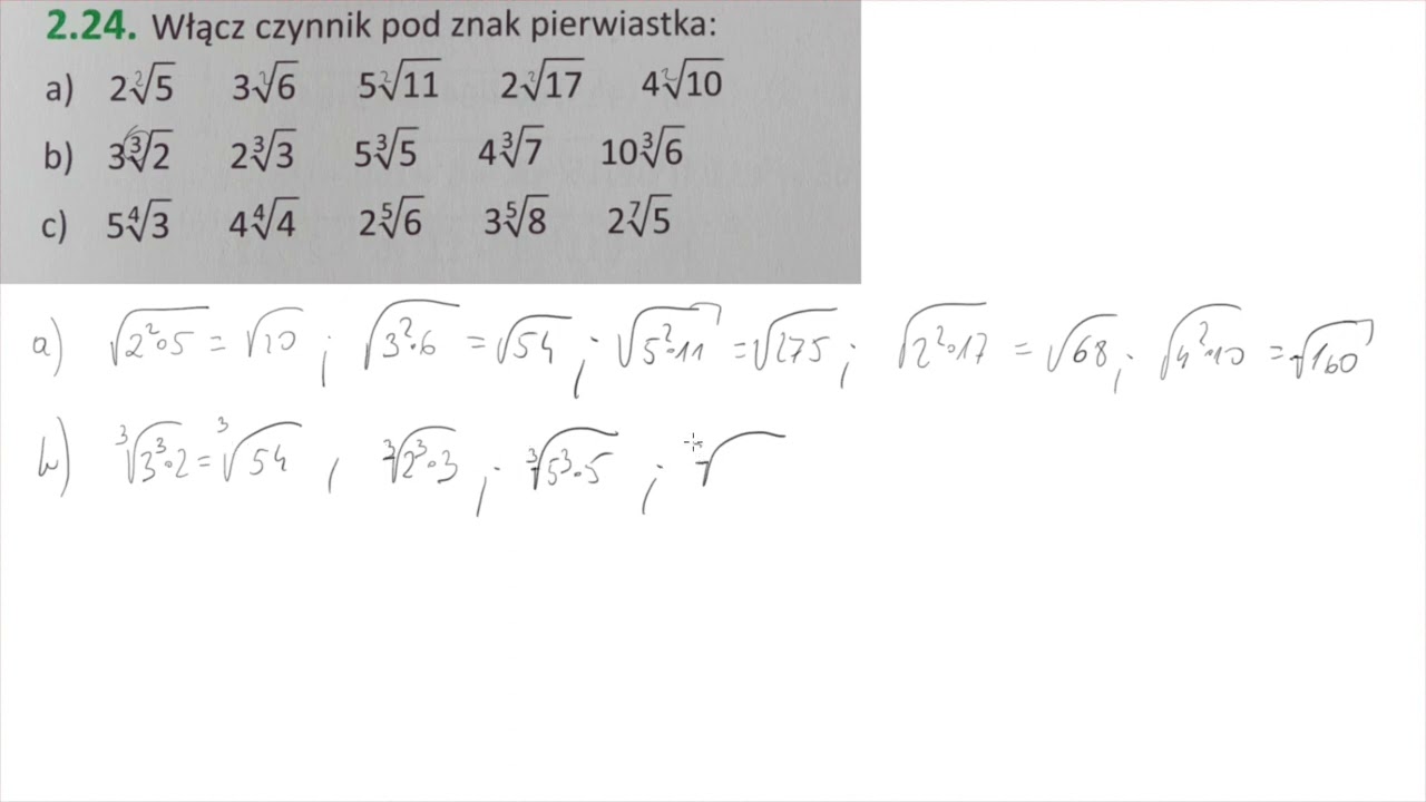 2 24 Włącz czynnik pod znak pierwiastka