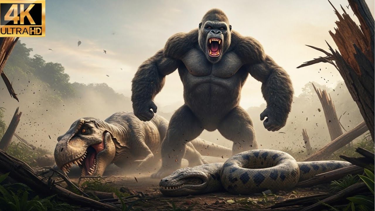 KING KONG vs T-REX vs GIANT ANACONDA | Ultimate Jungle Destruction Thriller