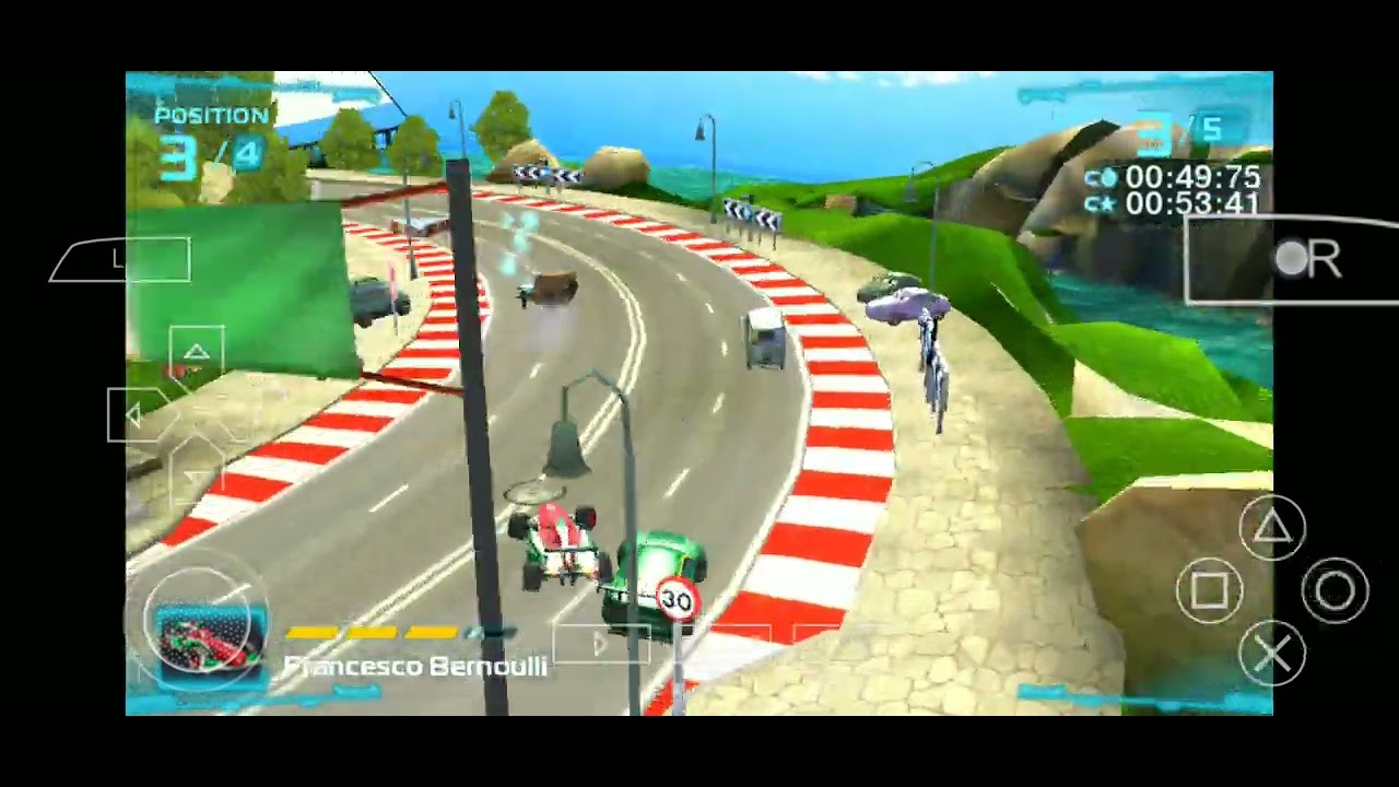 Cars 2 video game PSP version Francesco Bernoulli 5 lap race in Mountain Run