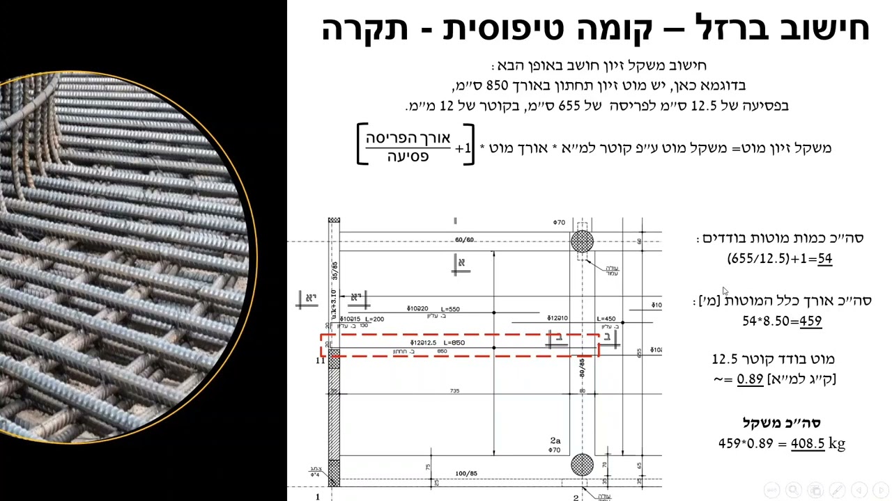 פרויקט גמר בהנדסה אזרחית מסלול ניהול - עקרונות לחישוב ברזל - קומה טיפוסית