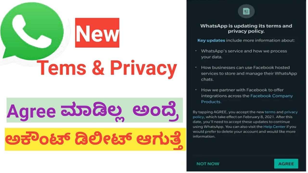 Whatsapp new terms & privacy policy agree | whatsapp new updates agree terms| in kannada