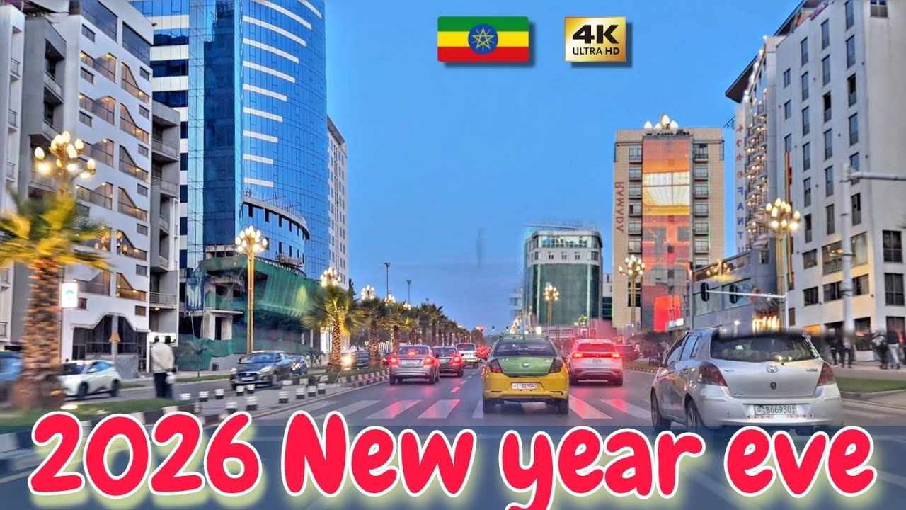 New Year's Eve: Addis Ababa's Downtown Lights Symphony After Sunset 🇪🇹Ethiopia Driving Downtown 2025
