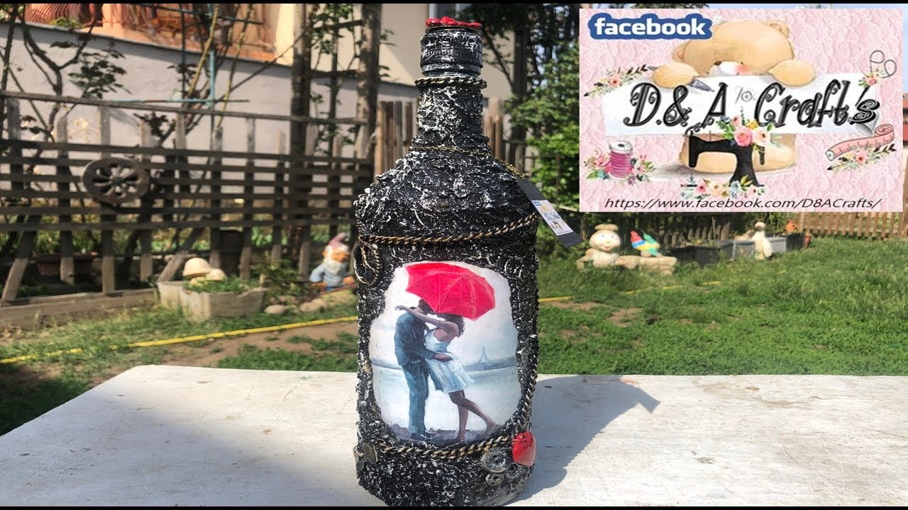 DIY: How to make Love decoupage and decoration on whiskey bottle TUTORIAL