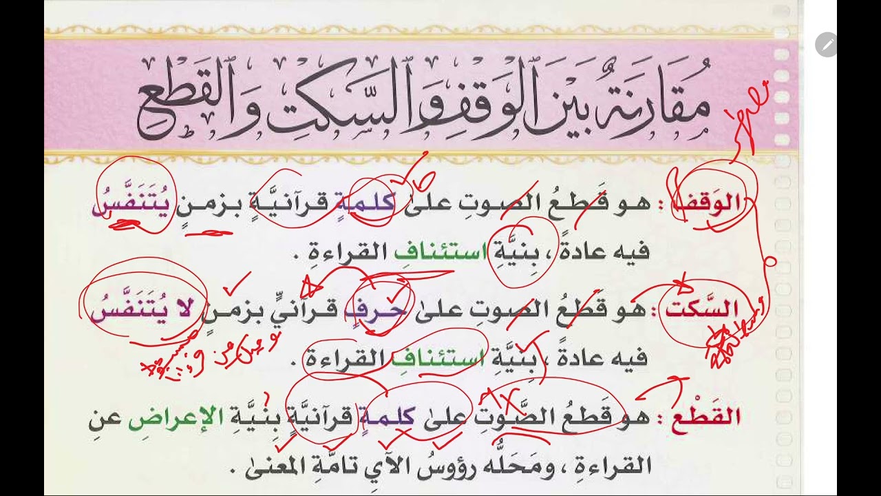 27. Assakta مقارنة بين الوقف والسكت والقطع 