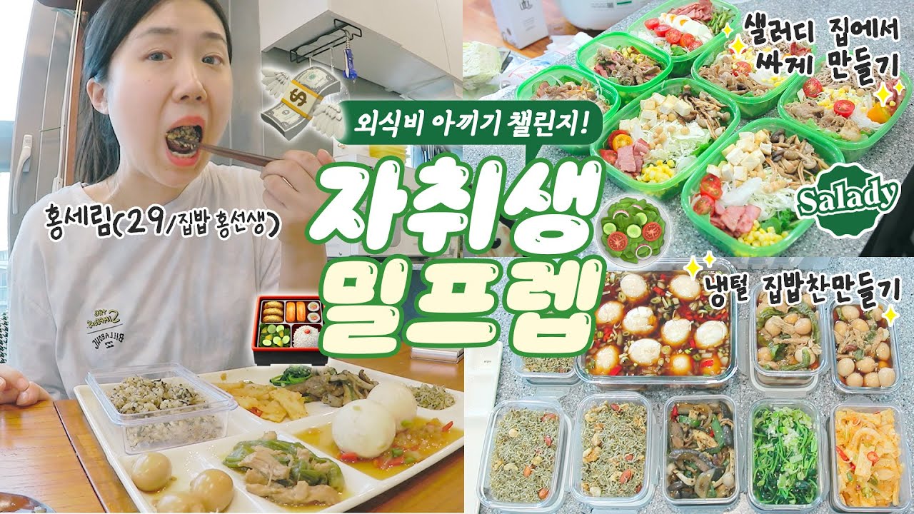 외식비 아끼기 챌린지💸 집에서 샐러디 만들어 밀프렙🥗(저렴ver.대량생산) / 냉털 자취 반찬 만들기 모음집.zip