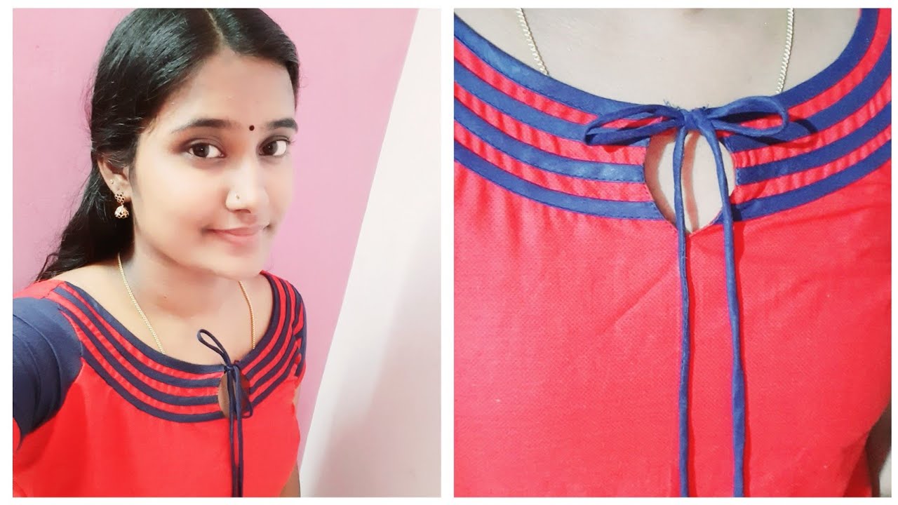 Dori Attached Front Neck with Leaf Design Cutting and Stitching / Boat Neck Malayalam / Dori  Making