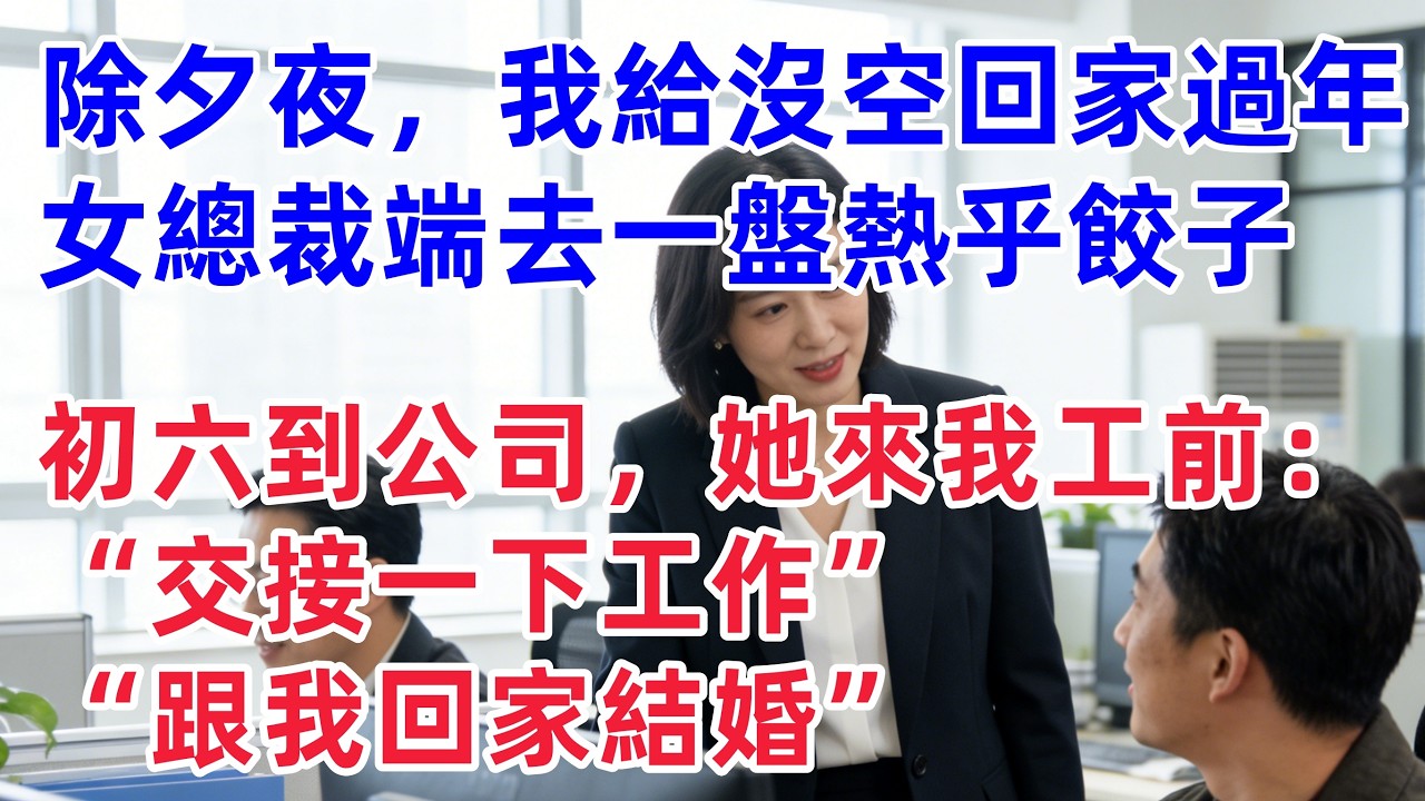 除夕夜，我給沒空回家過年的女總裁端去一盤熱乎餃子，初六到公司時，她單獨來到我的工位前：“交接一下工作，跟我回家結婚！【惠美悄悄话】