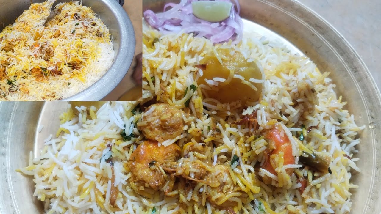 Prawn biryani recipe in Bengali.