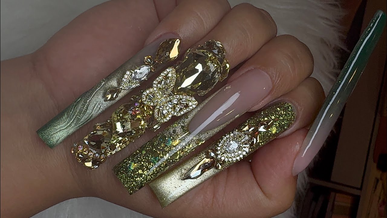 3XL Blinged-Out Gold Nails 💎 | Luxury Nail Set Tutorial