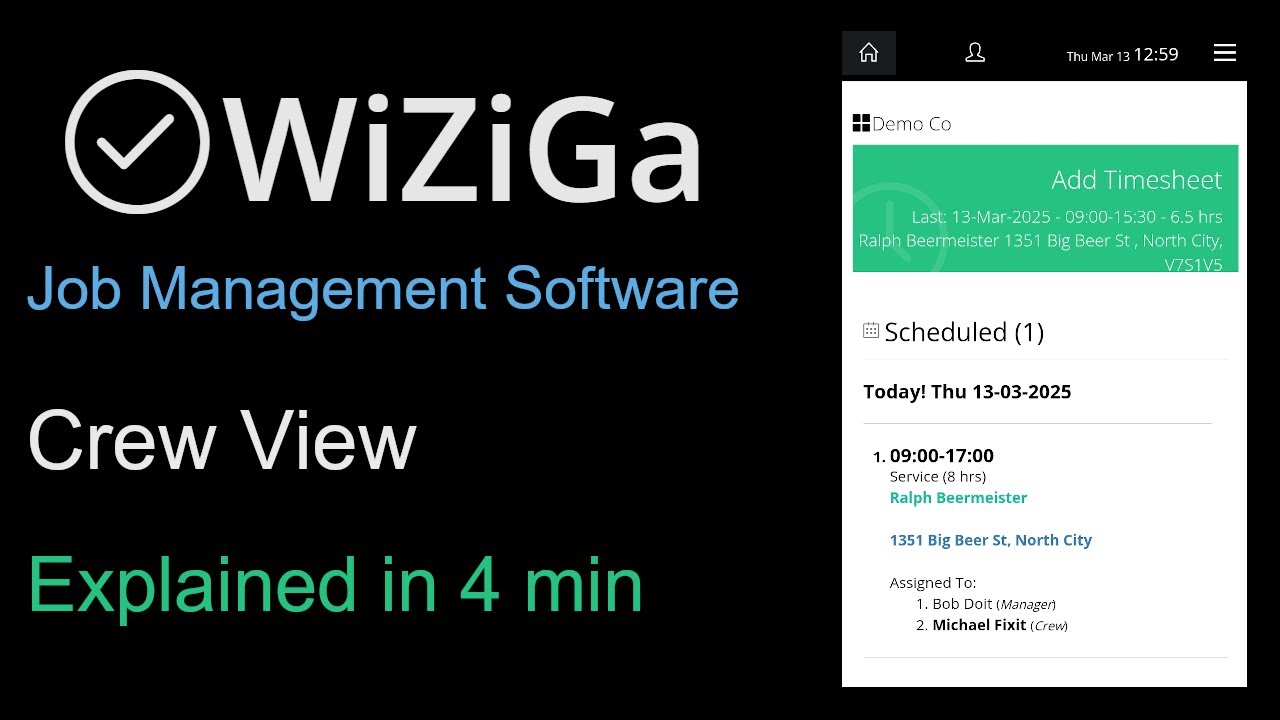 WiZiGa Job Management Software Crew View Explained in 4 minutes (Release 4.0)