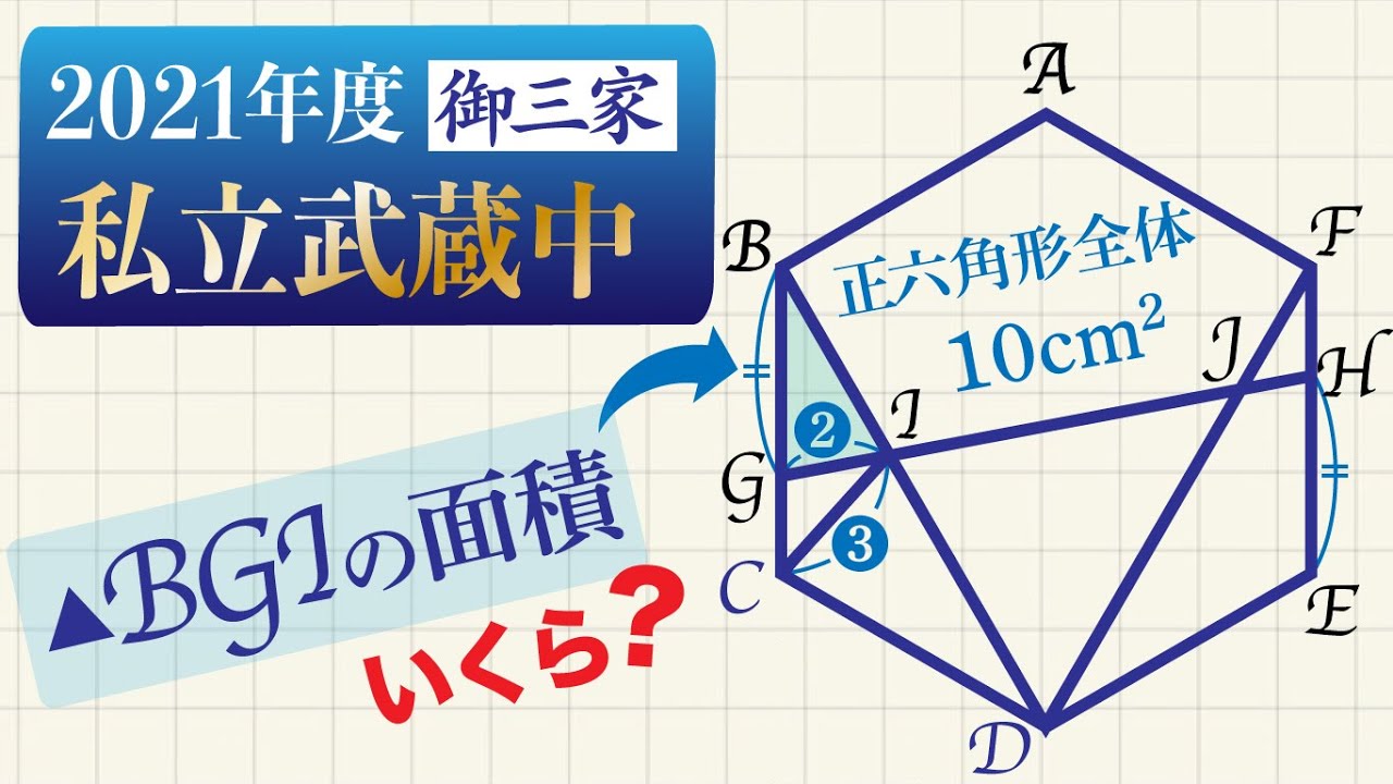 【実力差が出る良問】正六角形と面積【2021私立武蔵中3️⃣】