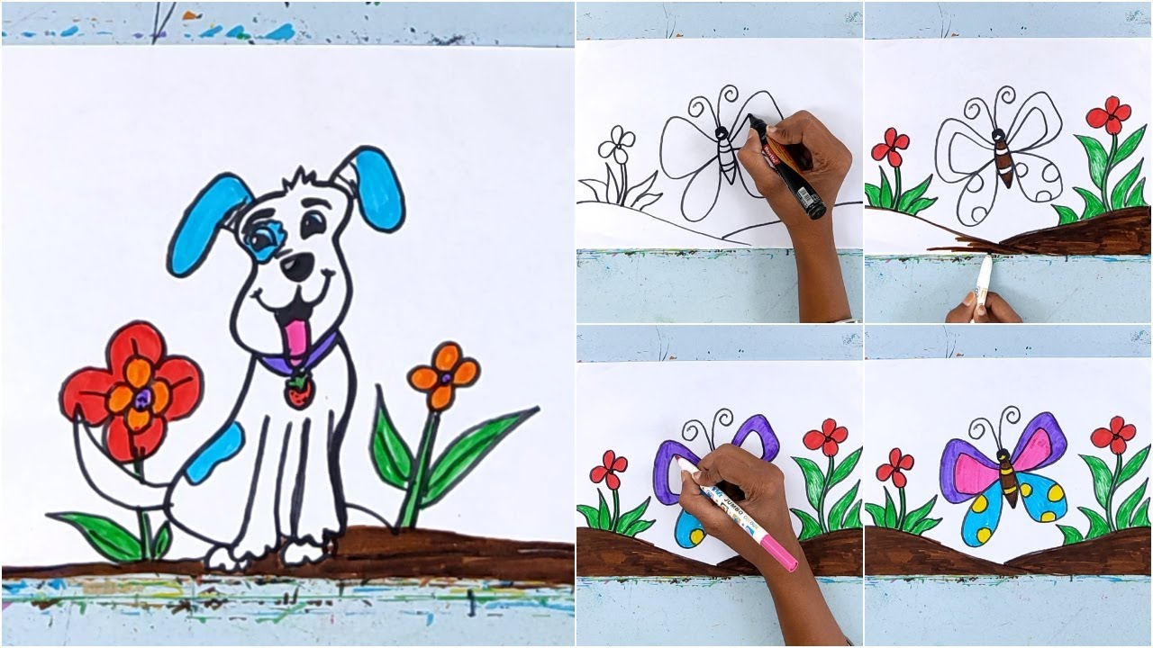 How to Draw a Charming Dog Surrounded by Beautiful Butterflies | A Step by Step Artistic Journey