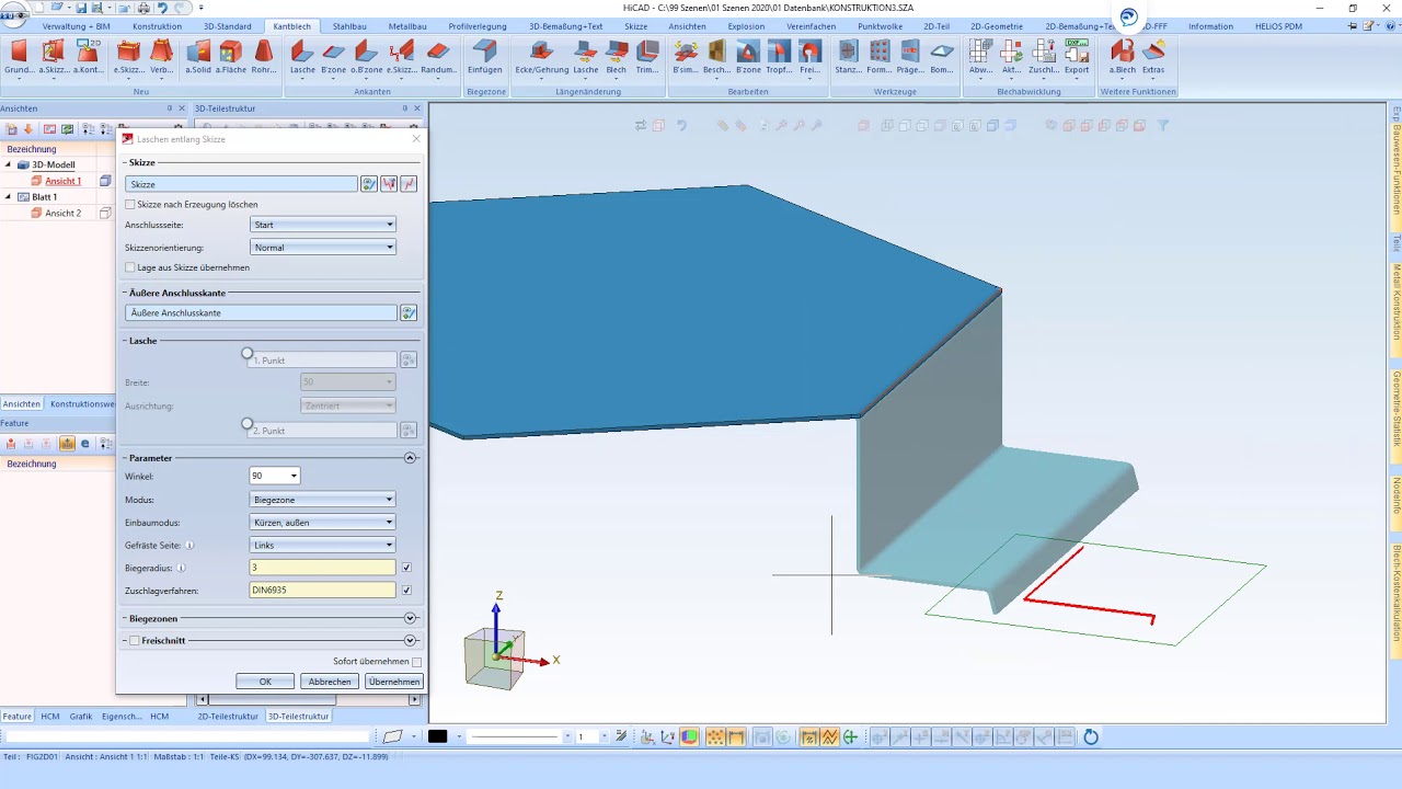 HiCAD 2020 | Sheet Metal #7 | Kantblech #7 | Flanges anlong Sketch | Lasche entlang Skizze