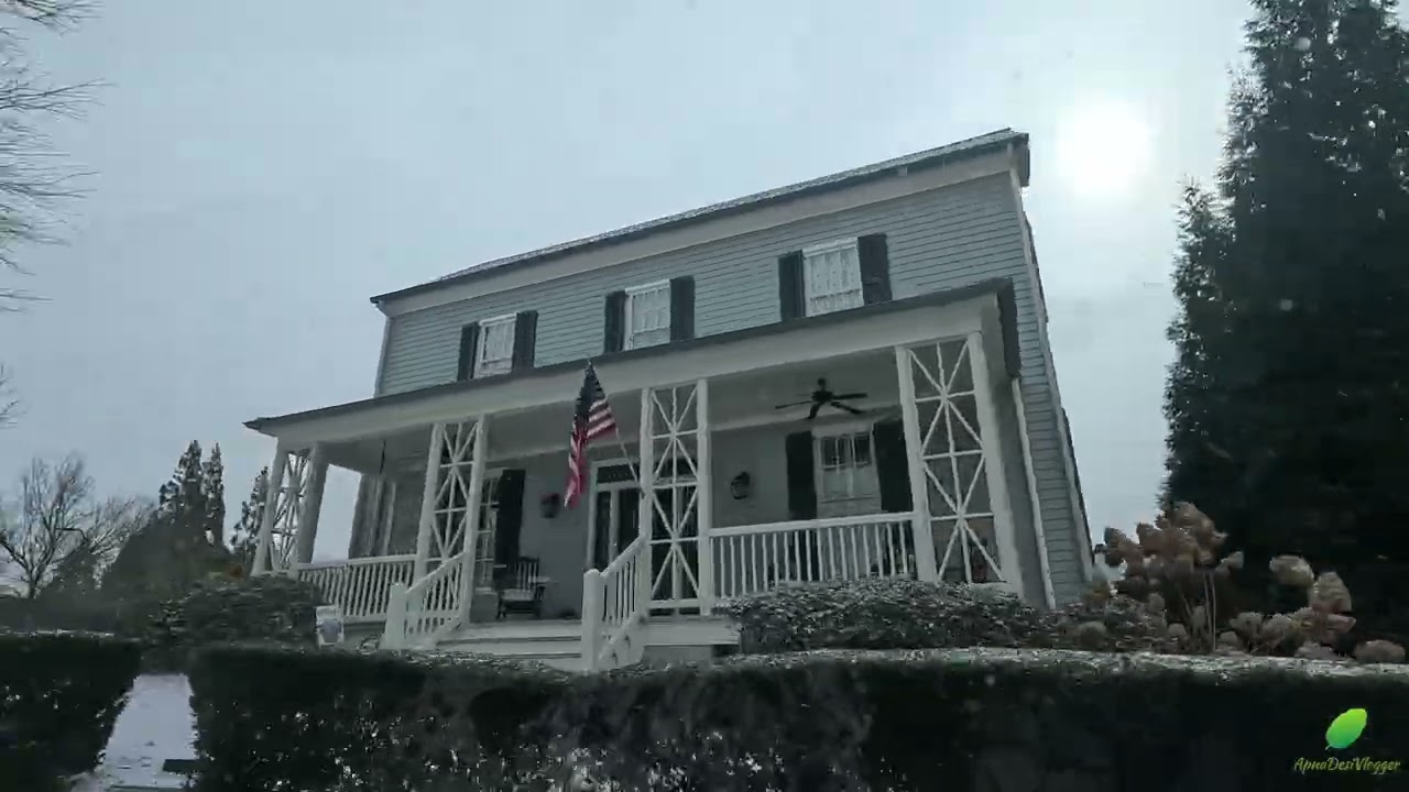 Driving Through Vickery Village, Cumming | European-Style Homes After Snowfall