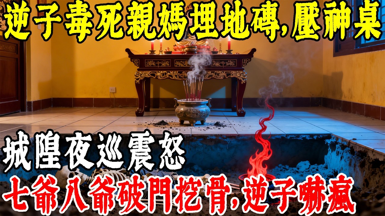 毒死親媽埋地磚，還用神桌壓屍！城隍夜巡發怒，七爺八爺衝破門…狂砸客廳挖出白骨，逆子當場嚇瘋！#情感#民間故事#真實故事#中老年生活 #台灣