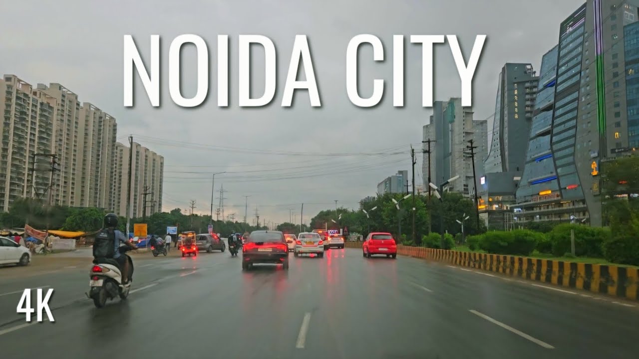 Noida City Road Drive Tour in Rain | 4K | India | Beautiful Ambience | Smart City