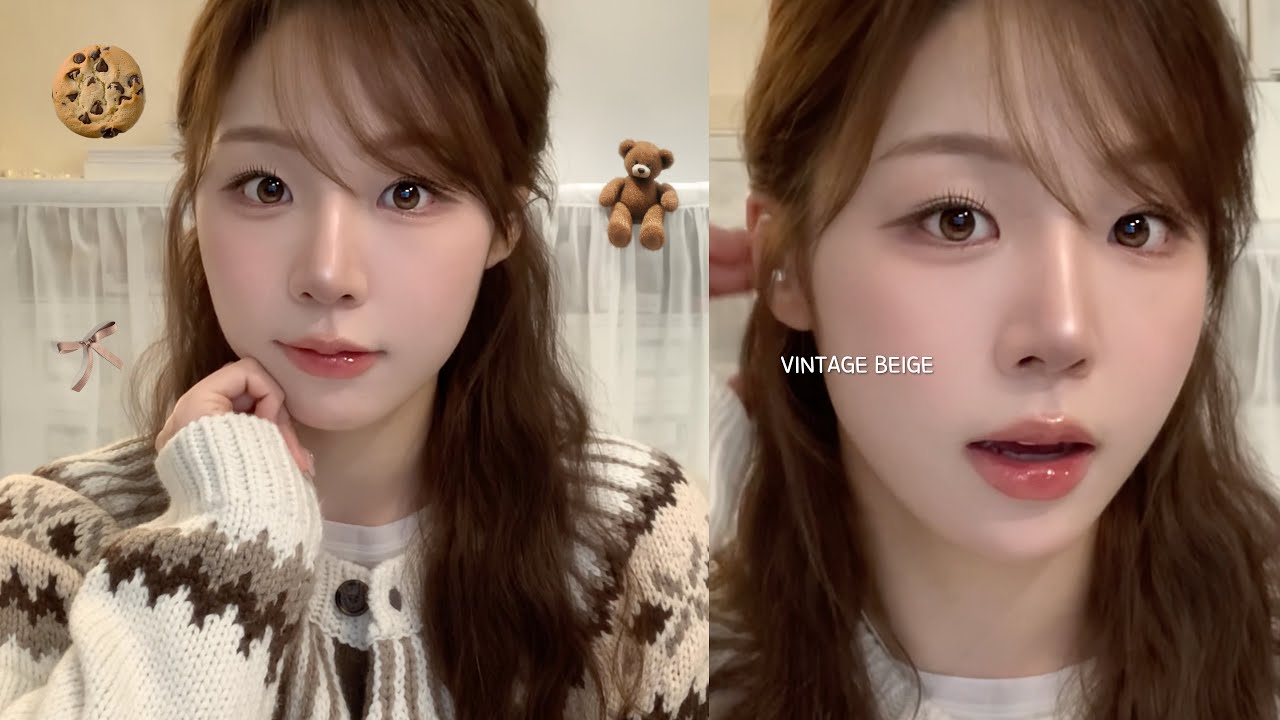 추운 겨울일수록 따듯하게~ 빈티지 베이지 메이크업~꒰ ᐡᴗ͈ ·̫ ᴗ͈ ꒱:*:｡♡ ( 따수운 블러셔 조합 추천💡ㅣ속눈썹 마켓 👀ㅣ문의 많았던 하이라이터 조합!ㅣ헤라 신상 쿠션 )