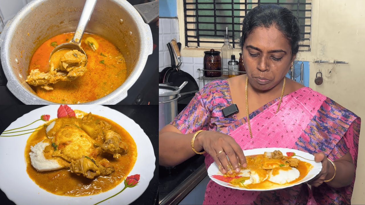 சாப்பிட்டு கொண்டே இருக்கலாம் அப்படி ஒரு ருசியான Chicken குழம்பு - Idly & Chicken Curry