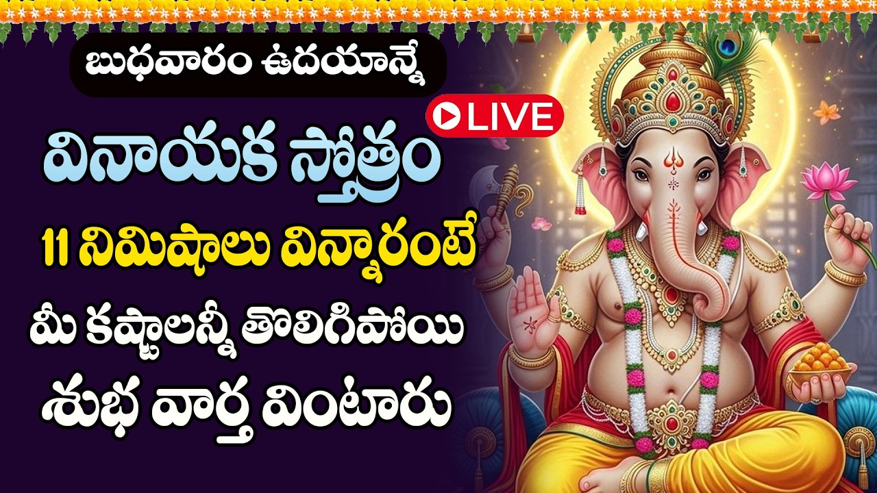 LIVE  :   బుధవారం  గణేశ స్తోత్రమ్ 11 నిమిషాలు విన్నారంటే మీ కష్టాలన్నీ తొలిగిపోయి శుభ వార్త వింటారు