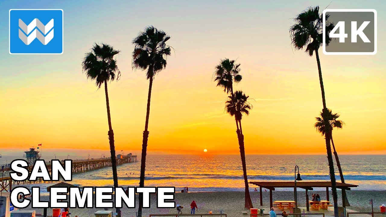 [4K] Sunset at San Clemente Beach Pier in Orange County, California USA - Walking Tour 🎧
