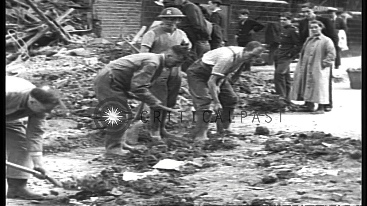 Soldiers clearing rubble and the reconstruction work in progress after the German...HD Stock Footage