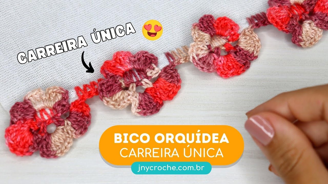 BICO DE CROCHÊ FLORES ORQUÍDEA PARA PANO DE PRATO CARREIRA ÚNICA PRÁTICO E BONITO