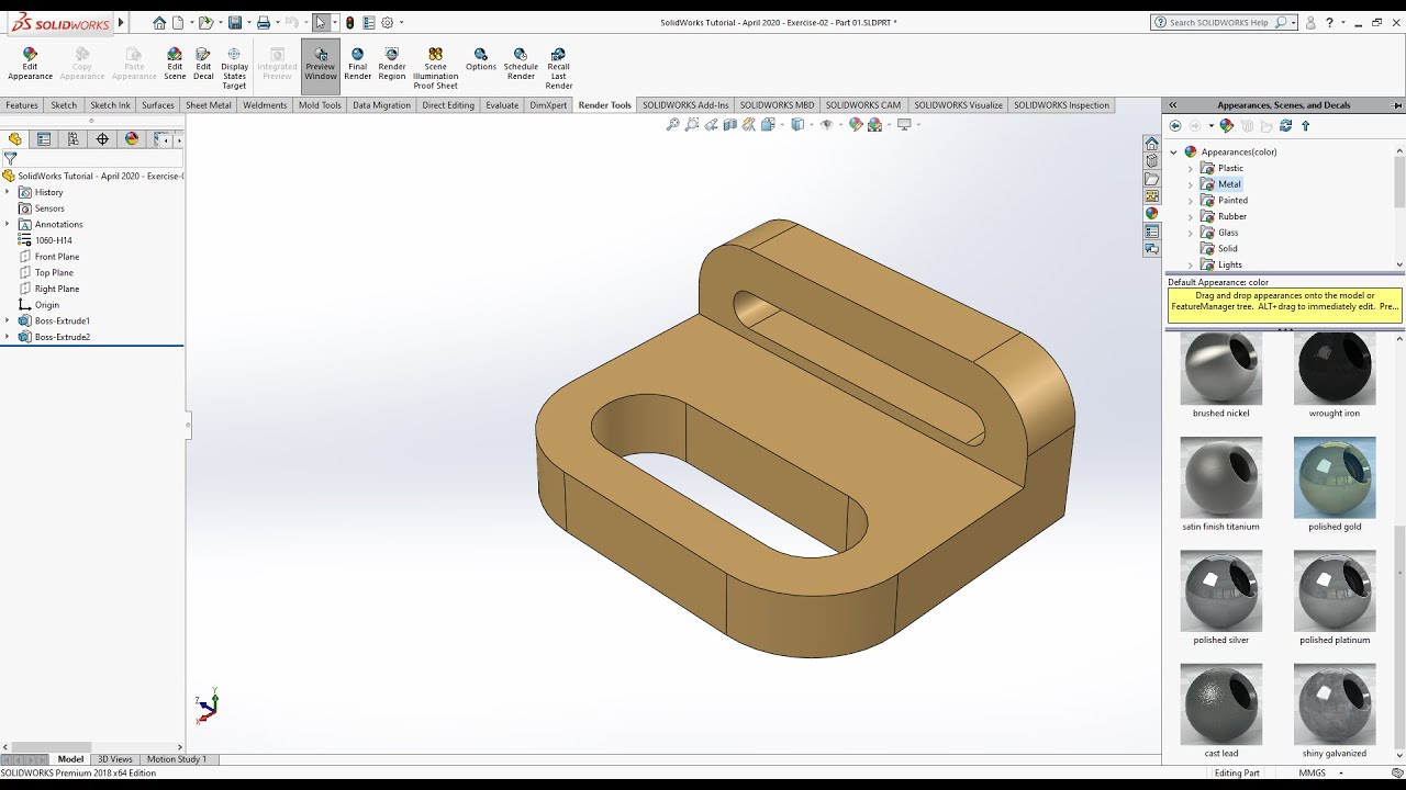 SolidWorks Tutorial - April 2020 - Exercise 01 - Part 01