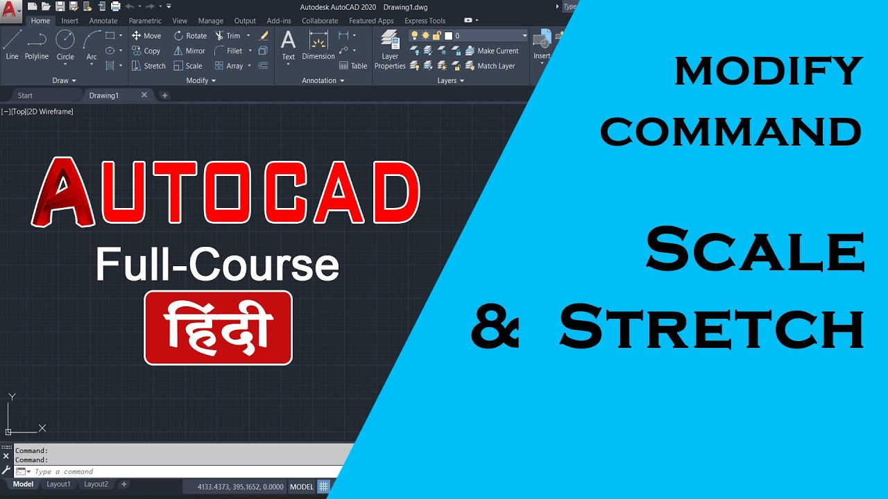 AutoCAD Tutorial - SCALE and STRETCH | in hindi | autocad 2022 | Autocad 2023
