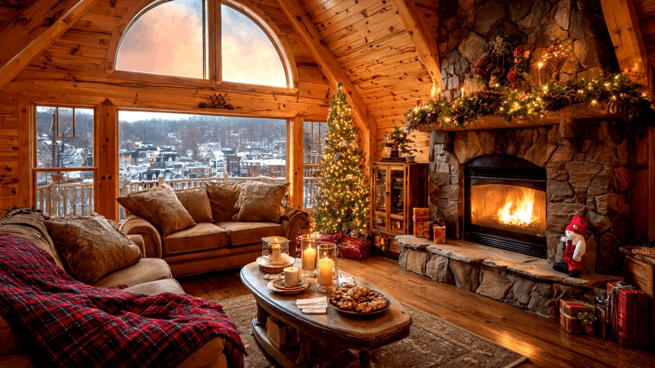 Peaceful Christmas Jazz by Fireplace for Work Study Sleep Time