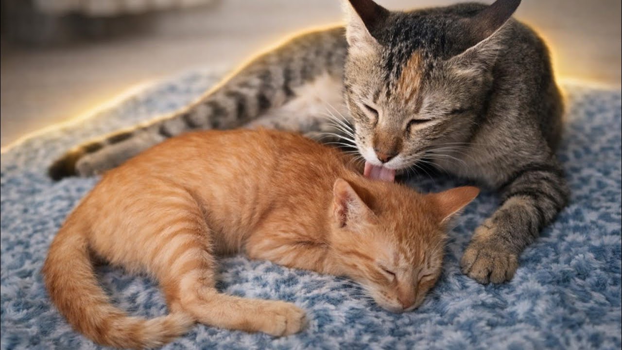 This Mom Cat Won’t Stop Grooming Her Orange Kitten — Purest Love You'll See Today
