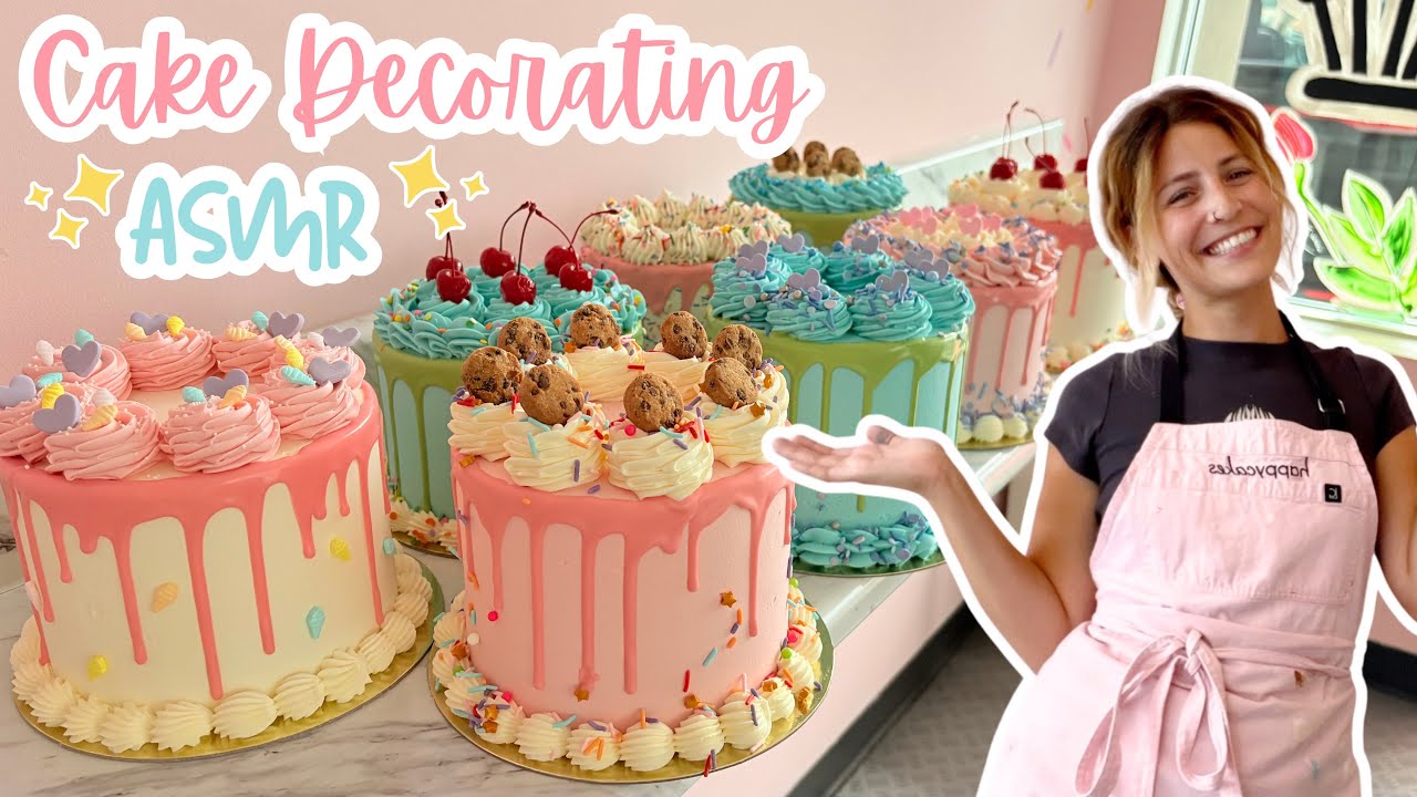 Satisfying Cake Decorating ASMR | Decorate Buttercream Cakes With Me! | [No Talking] [No Music]