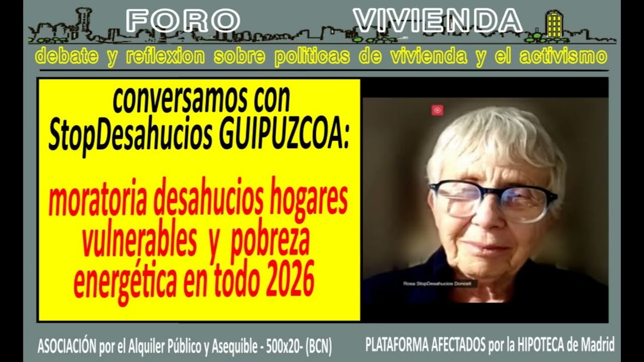 CHARLA StopDesahucios Guipuzcoa+500x20 sobre la moratoria desahucios 2026 para hogares vulnerables.