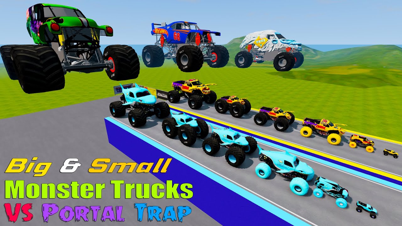 Epic Battle with Big & Small Monster Trucks & Big Wheels Challenges Vs Portal Trap BeamNG