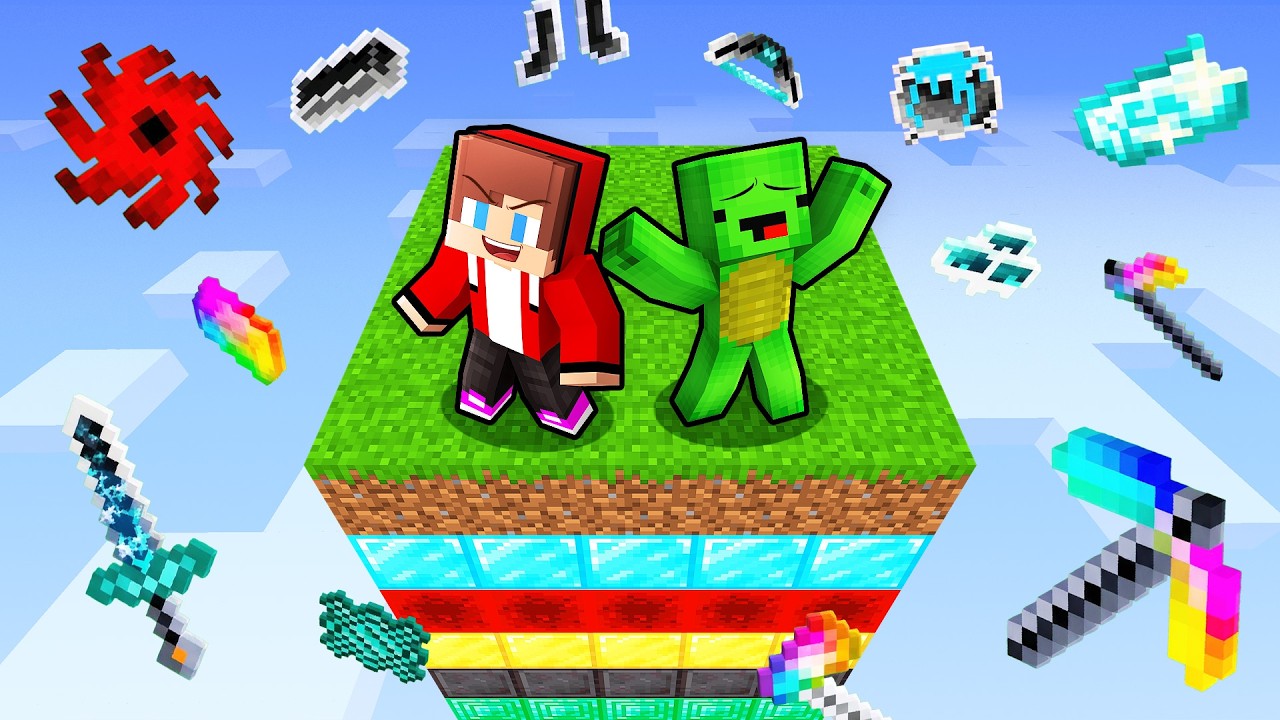 Mikey and JJ One Chunk, But it Rains OP Items in Minecraft (Maizen)