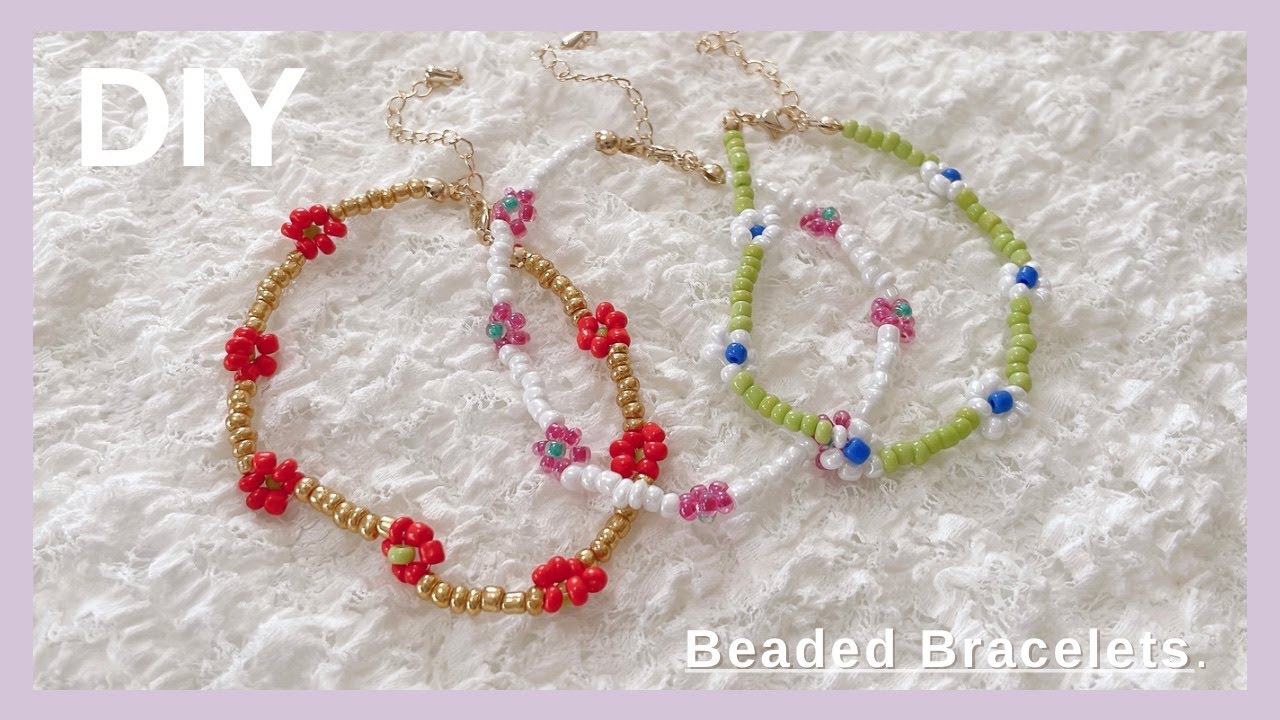 【作り方動画】簡単！ビーズのお花ブレスレットの作り方 | ビーズネックレス| Handmade Beaded Bracelets. |春アクセ | DIY