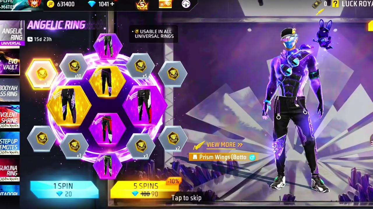 FREE FIRE NEW ANGELIC PANT IN 1 SPIN TRICK |ANGELIC PANT RETURN | FREE FIRE | AQ GAMING | RETURN 