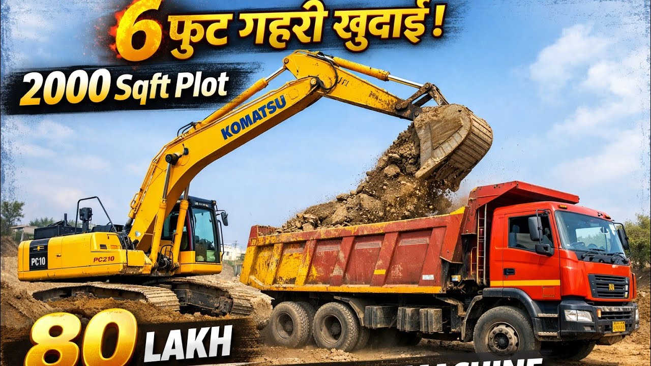 6 Feet Deep Footing in 2000 Sqft Plot 🔥 KOMATSU PC210 Powerful Excavation