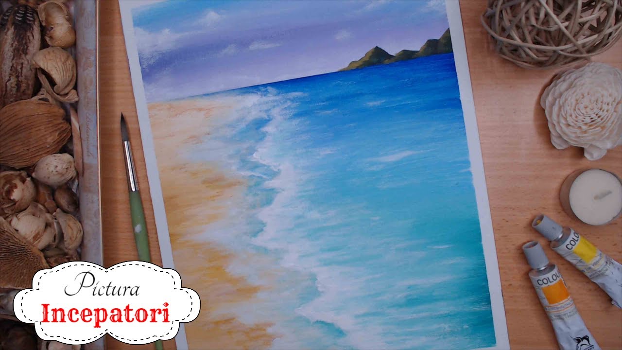 Peisaj de Vara : Plaja , marea si valurile 🌞🌊 O Pictura pe zi | Invata sa pictezi
