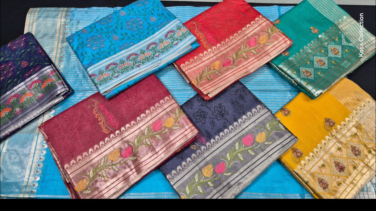Pure Kosa Silk Saree with Embroidery | Festive Wear Kosa Silk Saree | Embroidery work Tussar saree
