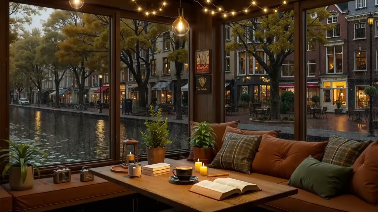 Winter Quran Radio Ambience | Cozy Cafe, Lake View, Rain, Study & Sleep | 4K | No Ads. 