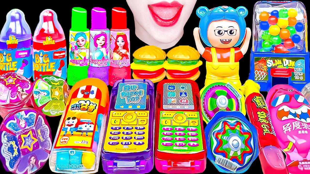 ASMR RAINBOW CANDY 무지개 캔디 먹방 JEWELLERY LIPSTICK BURGER BOTTLE POP 쥬얼리 립스틱 햄버거 보틀팝 사탕 EATING MUKBANG