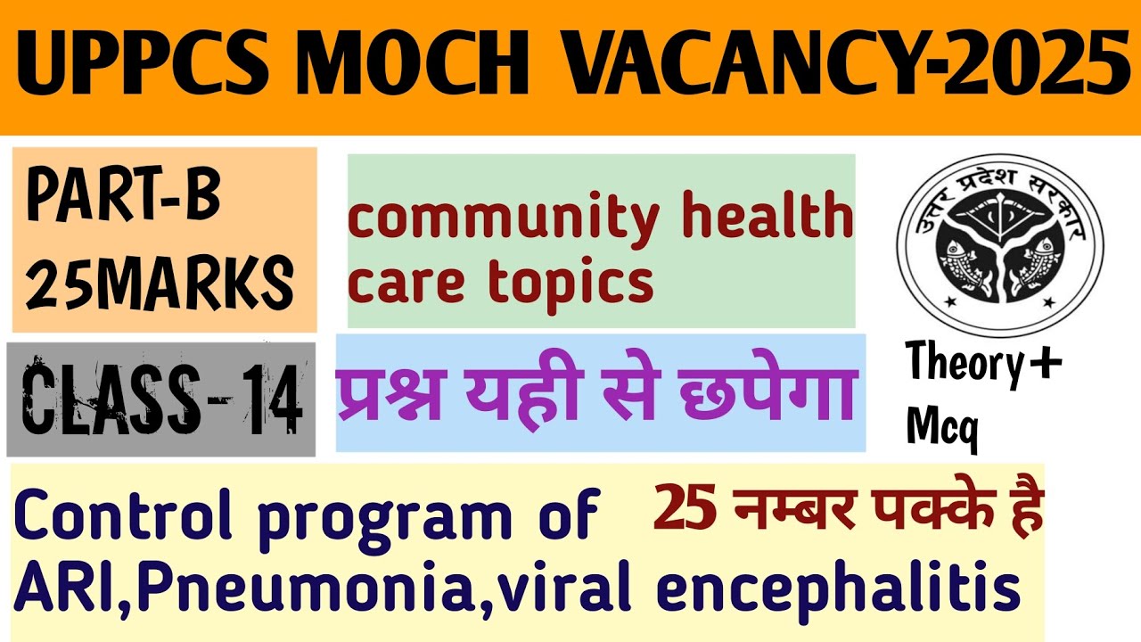 UPPCS MOCH VACANCY-2025 |CLASS-14|| control progarm of ARI,pneumonia,viral encephalitis||THEROY+ MCQ