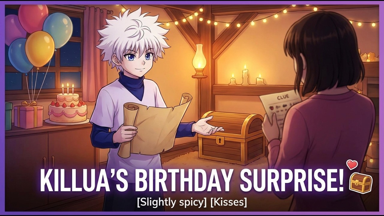 Killua sets up a Treasure Hunt for your Birthday [Slightly spicy] [Kisses] [Killua x Listener]