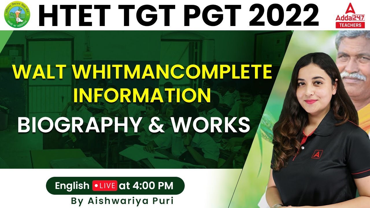 HTET 2022 | HTET TGT/PGT English | Walt Whitman Complete Information- Biography | By Aishwarya Puri