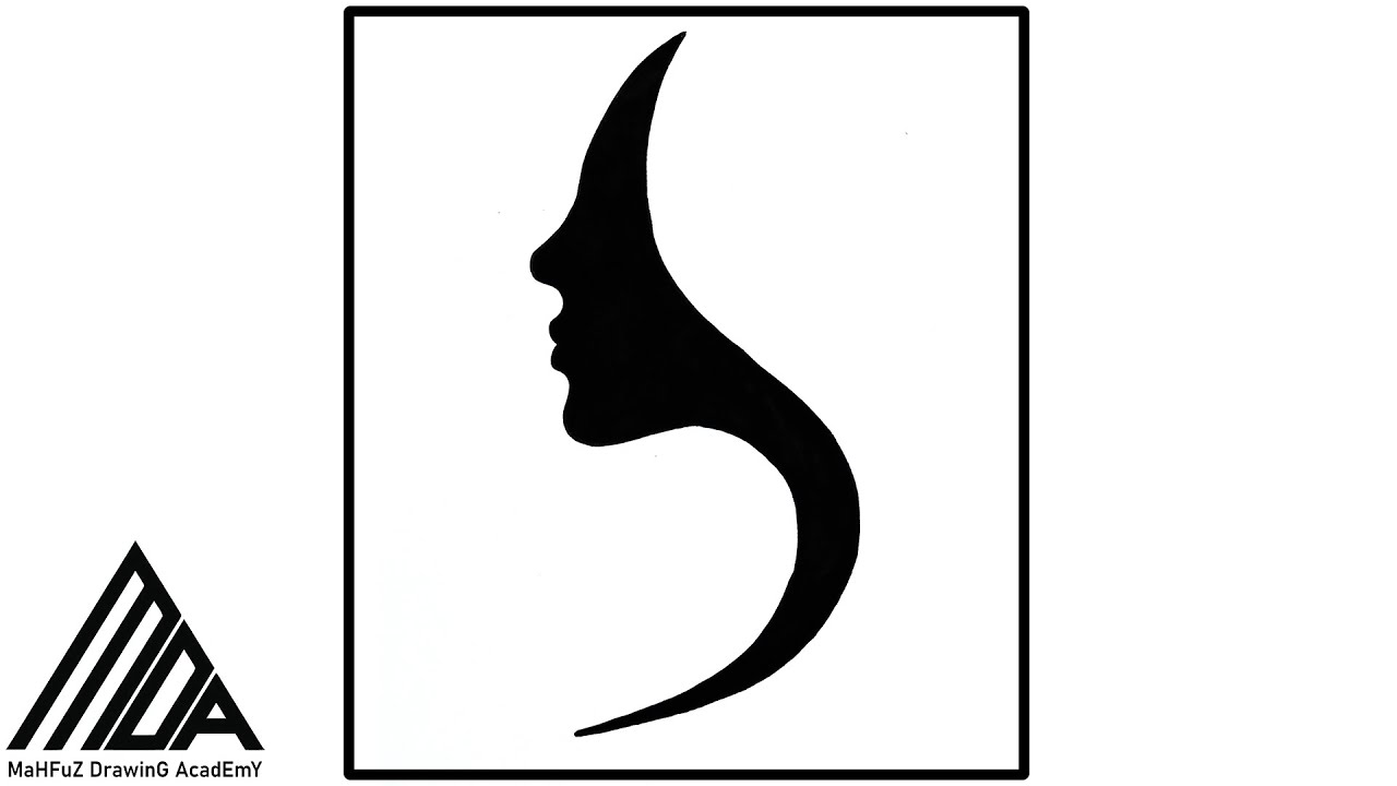 Beautiful Woman Side Profile Silhouette Drawing || Human Head Silhouette || Step by Step Drawing