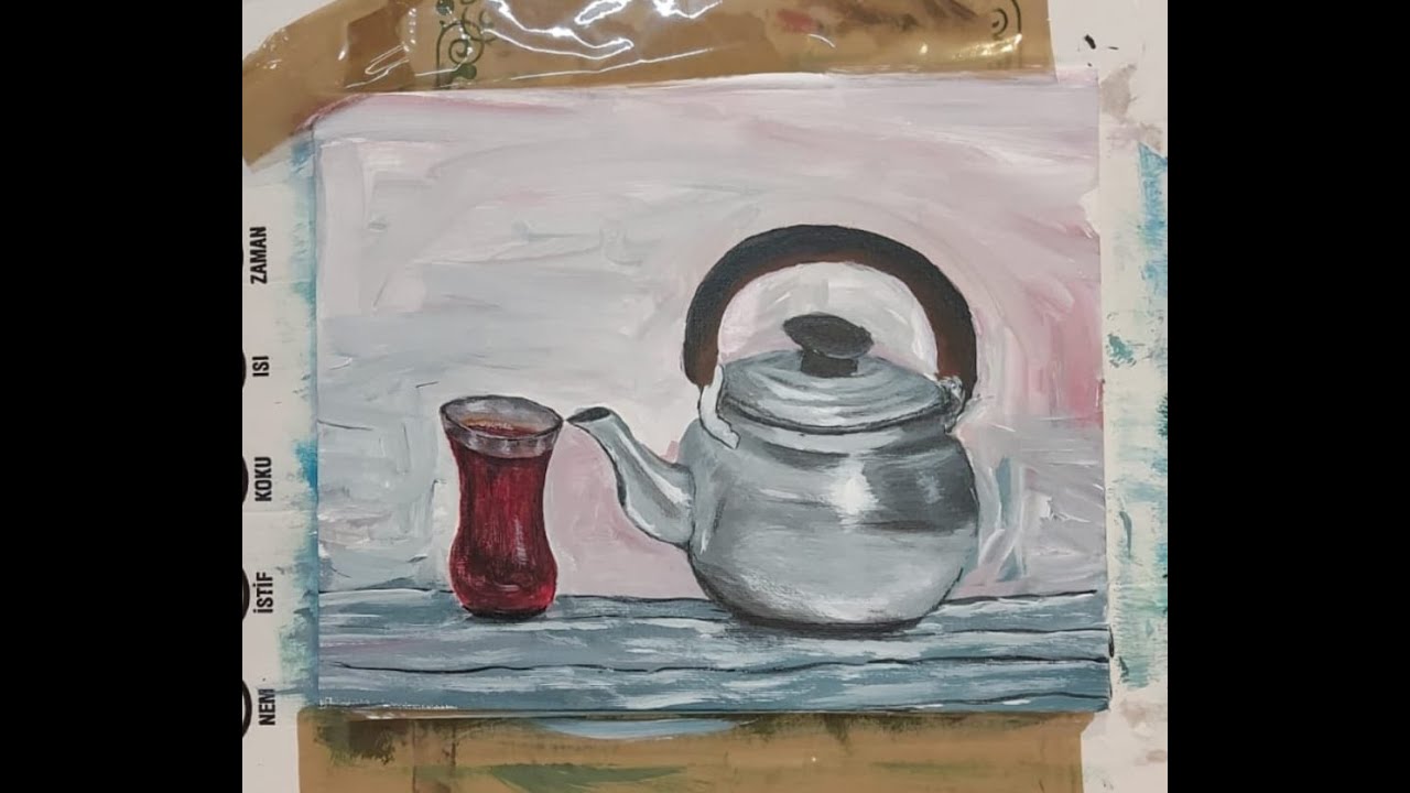 رسم ابريق شاي مع الكاسه