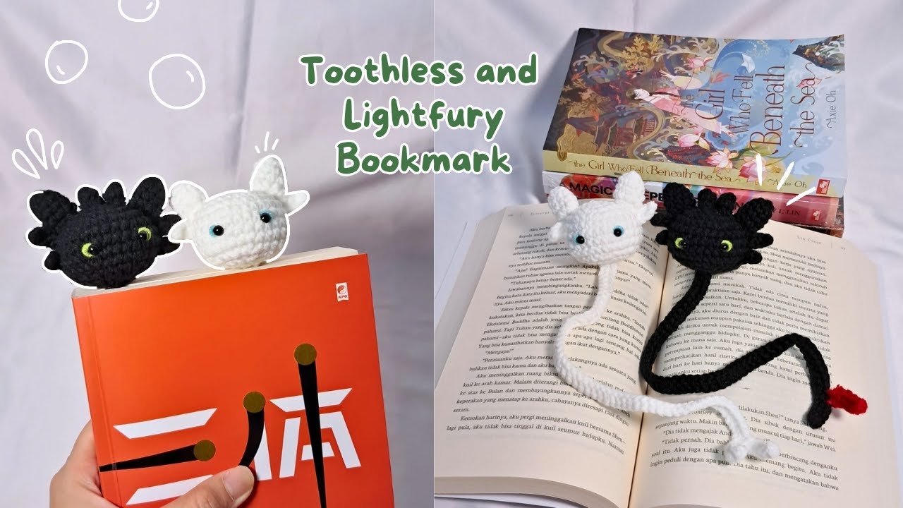 toothless and light fury crochet bookmark | crochet how to train your dragon