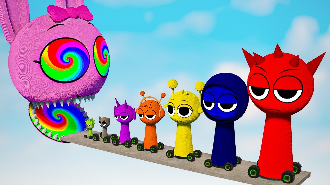 Big & Small INCREDIBOX Sprunki CARS Vs Giant PINKI Sprunki with Rainbow Portal | TEARDOWN