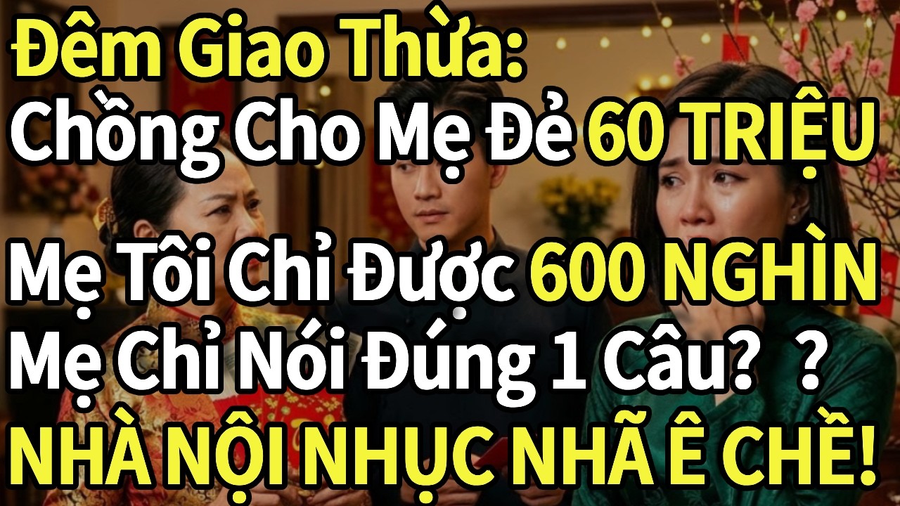 Đêm Giao Thừa: Chồng cho mẹ đẻ 60 triệu, mẹ tôi 600 nghìn. Mẹ chỉ nói 1 câu làm nhà nội nhục nhã!